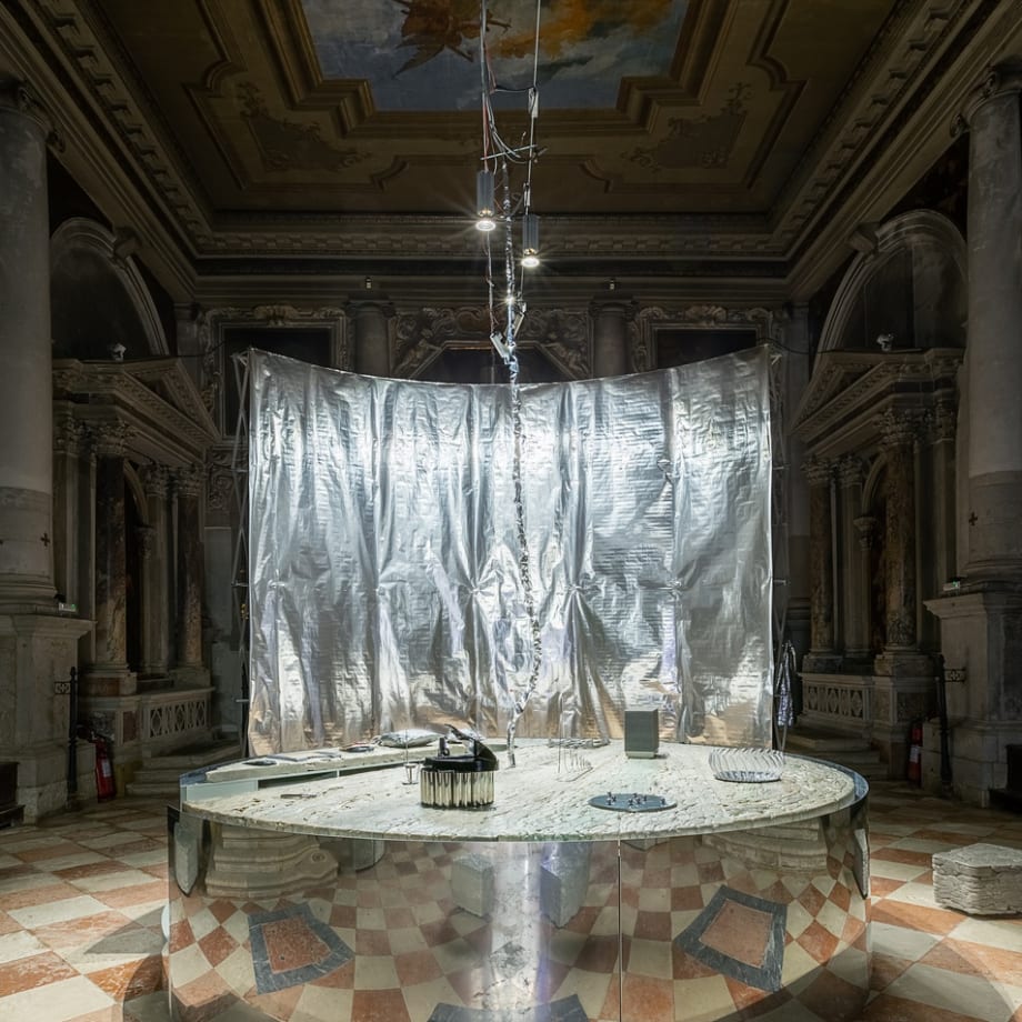 Installation view of the Lithuanian Space Agency's laboratory by Julijonas Urbonas at the Biennale Architettura 2021, Venice; Photo by Aistė...