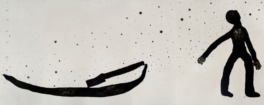 Take Your Boat and Abandon Your Home from Ali's Boat series, 2014 Indian Ink Charcoal on Canvas 270 x 678 cm