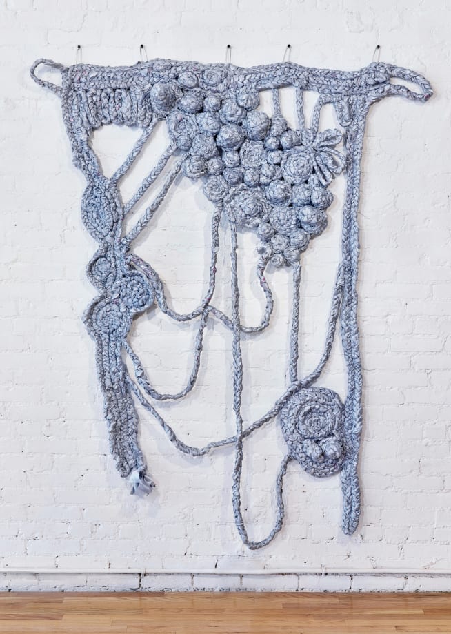 MK Guth Be Part of It 1, 2022 polyester satin, ink, thread 77 x 60 1/2 inches 195.6 x 153.7 cm