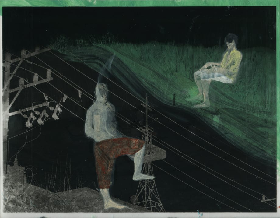 Do Thanh Lang Film 12 , 2020 acrylic, oil, and cyanotype on PVC transparent sheet 21 x 28 cm 8 1/4 x 11 in