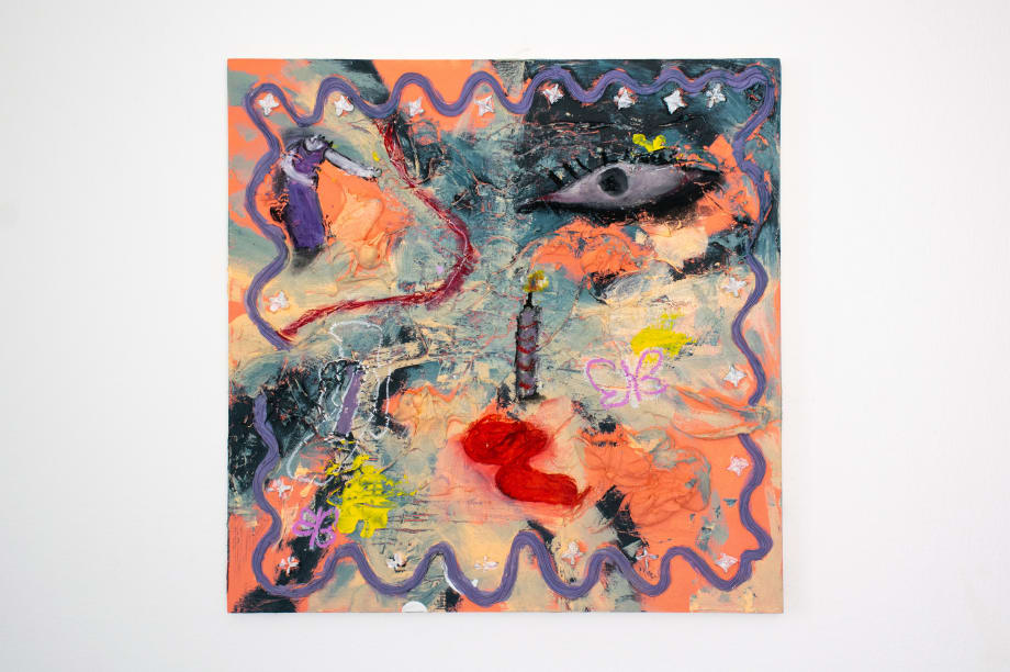 Aliyah Alawadhi Birthday, 2024 Acrylic, modelling paste and oil pastels on wood board 50 x 50 cm