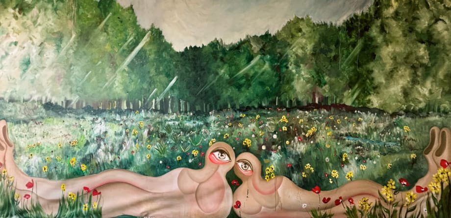 Alymamah Rashed I Found You On My Moutain Top (Your Love Lays Above My Chest), 2025 Oil on canvas 220 x 440 cm