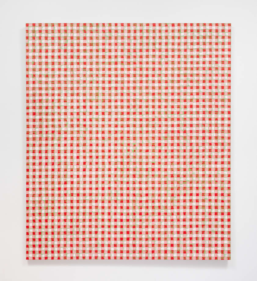 Michelle Grabner Untitled I from "Chicago Gingham", 2016 Oil and gesso on burlap on canvas 75 x 65 in. 190.5 x 165.1 cm