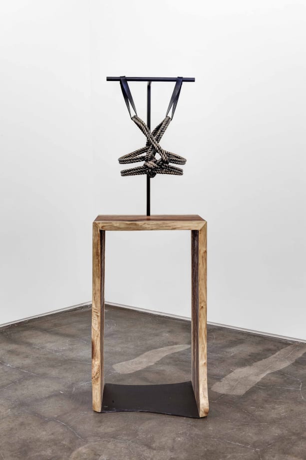 Brendan Fernandes Kinbaku I, 2019 Cast bronze, leather, walnut, and steel 63 x 21 x 20 in. 160.0 x 53.3 x 50.8 cm