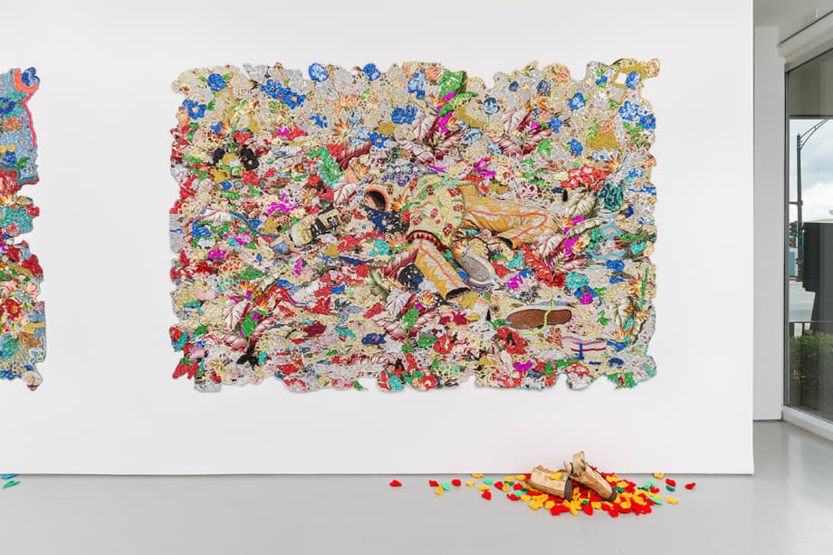 Ebony G. Patterson Golden rest-Dead treez, 2015 Mixed media jacquard woven tapestry 78 x 114 in. 198.12 x 289.56 cm