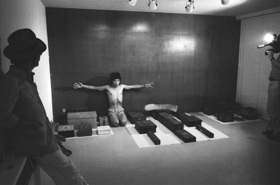 Mitsutoshi Hanaga Matsuzawa Yutaka's Sculpture with Performance, n.d. Gelatin silver print on fiber paper. (Hand printed by Seiji and Hatsumi Mizuno) Paper size: 11 x 14 in (27.8 x 35.7 cm)