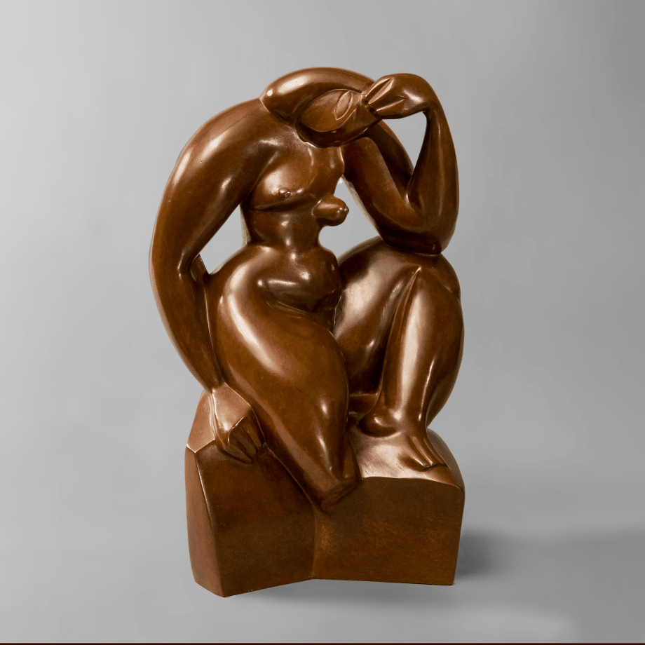 Alexander Archipenko Femme Assise (Seated Woman), 1912/1970 Bronze 15 3/4 x 7 5/8 x 6 7/8 in 40 x 19.4 x 17.5 cm According to the catalogue raisonné there are 15 known bronzes of 'Femme assise' which were cast between 1966 and 1972 Inscribed Archipenko, Paris 1912, 11/12 FG
