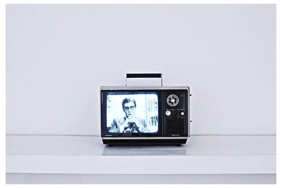 Darren Banks Aural Fascination, 2012 Small portable TV, universal modulator, DVD player, video Duration: Looped