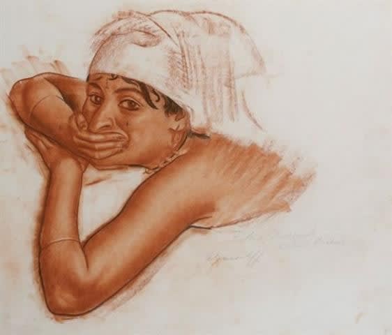 Title: Fatima in Colomb Bechar Artist: Alexander Iacovleff Work Date: c. 1924-25 Materials: Sanguine and charcoal on paper Size: 48.5 x 64 cm Additional information: Signed lower right Provenance: Collection of Louis Audouin-DubreuilExhibitions 2004; "Alexandre Iacovleff – Journeys", Museum of the 30s, Boulogne-Billancourt, France; 1926, Jean Charpentier Gallery, Paris; 1926, Pavillon of Marsan, Louvre, Paris Bibliography: "The Black Journey, following explorers of the XIX century", Ariane Audouin Dubreuil, Glénat Publishers p.29; "Alexander Iacovleff. Journeys", Museum of the 30s, Boulogne-Billancourt, 2004, p.27, n°4 Certificate of authenticity by Carioline Haarde La Baume