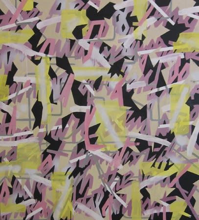 The ABCs of being…, 2006, Oil and spray paint on canvas, 66 ½ x 61 ¼ inches.