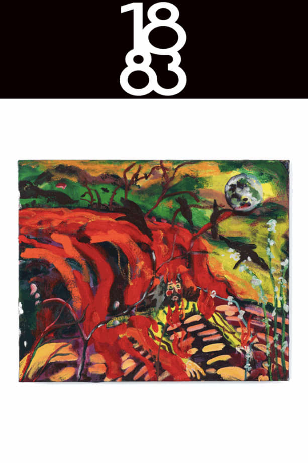 Fresh Red Tongues: America Land of Promise, The Navigator and the Volcano. 2021 oil on canvas, 17 x 21 in.