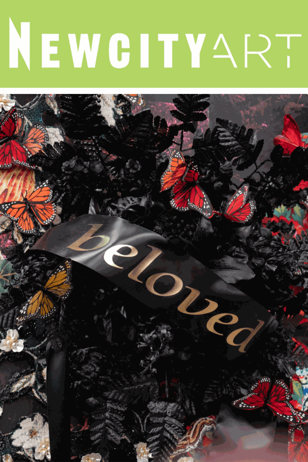 Detail shot of Ebony G. Patterson "...the wailing...guides us home...and there is a bellying on the land...," 2021