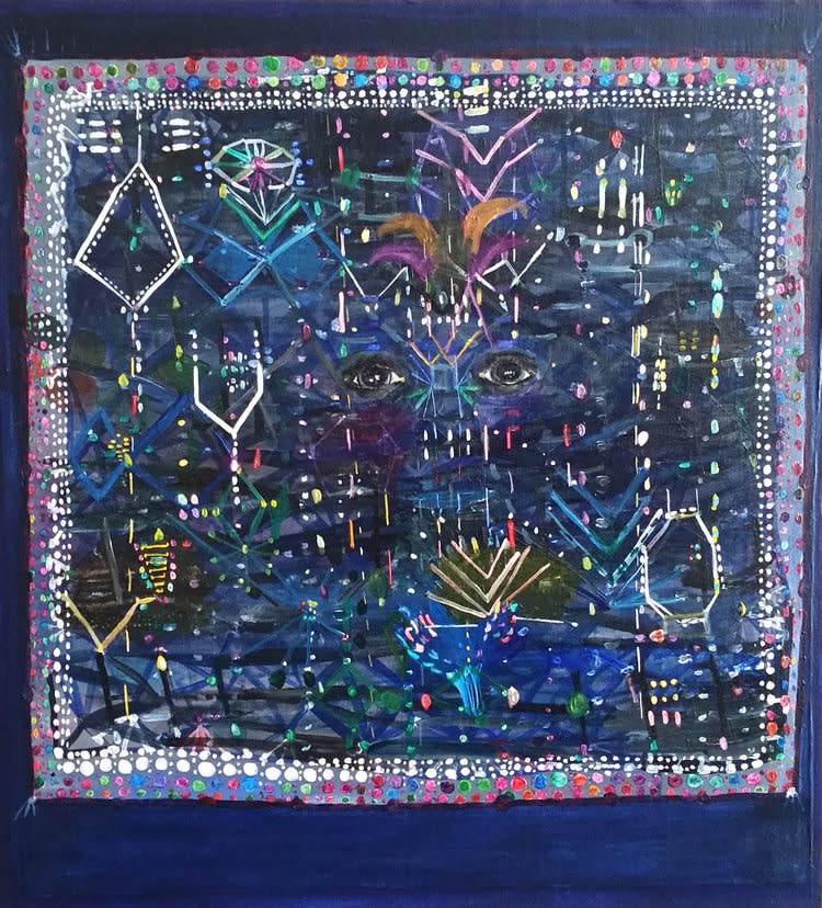 Untitled 2016 acrylic and collage on canvas mounted to panel 24 x 20 inches