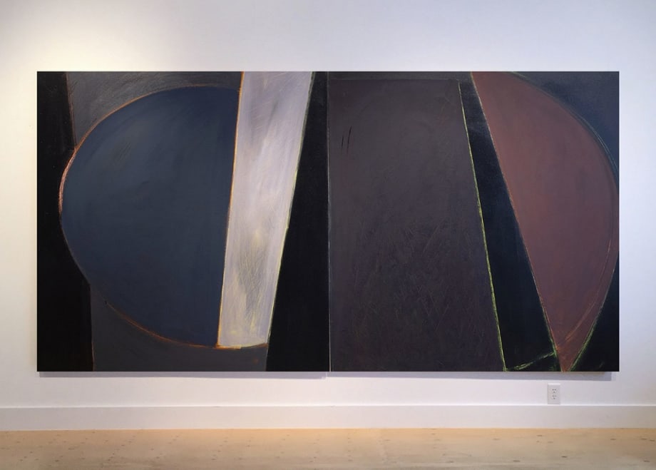 Frances Barth, Mariner, 1977, oil, enamel, and acrylic on canvas (2 panels), 72 x 140 inches, image courtesy Silas von Morisse Gallery