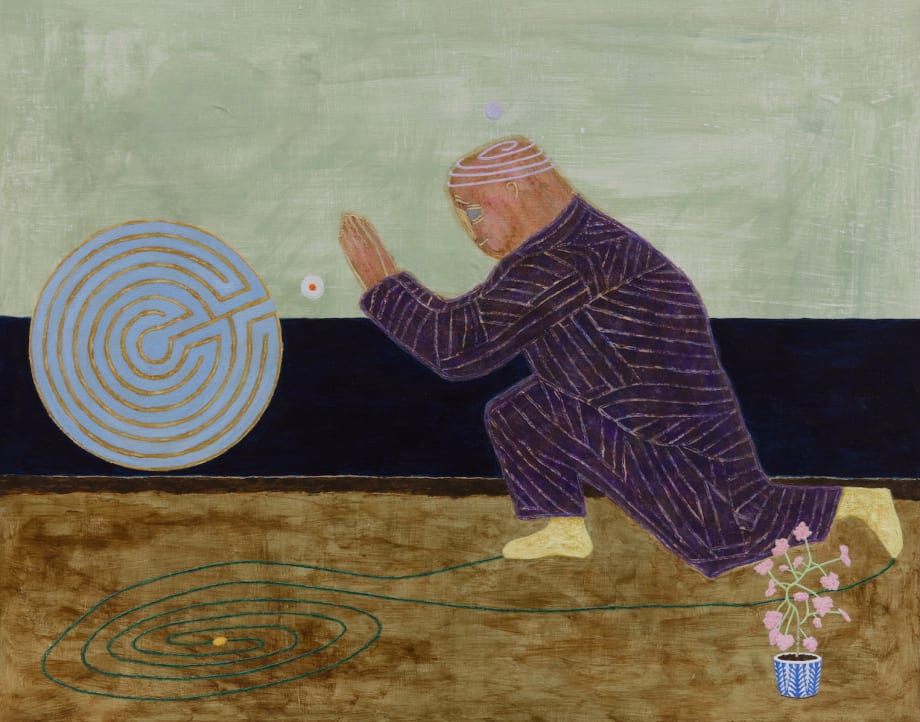 Robbie Fife, A Slow Greeting, 2024, Signed on the verso, Acrylic and coloured pencil on panel, 16 x 20 in, 40.7 x 50.8 cm