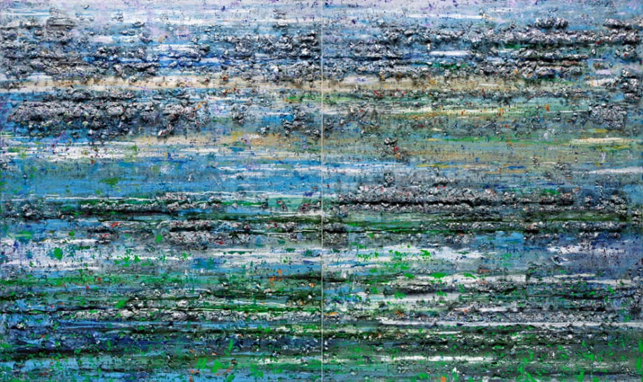 Thaier Helal, Throne Water 2, 2016, Mixed media on canvas, 183 x 304 cm