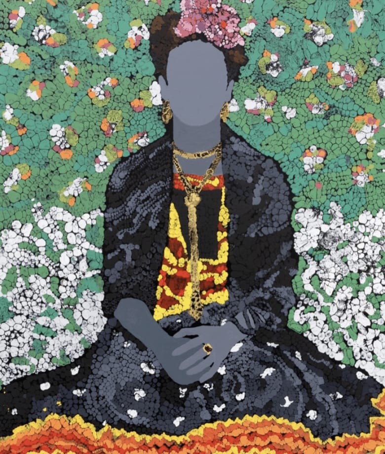 Roshanak Aminelahi, Frida Kahlo, 2023. Mixed Media on Camas. 175 x 120 cm