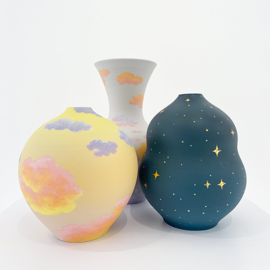 Hedy Yang vases grouped with cloud patterns and sunset colors