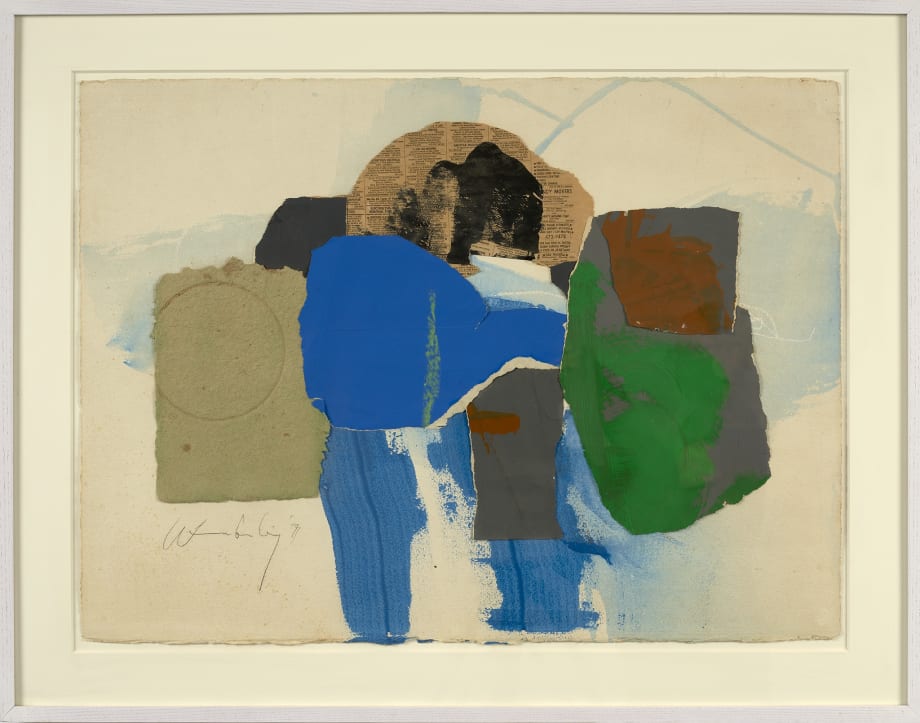 Frank Wimberley, Untitled (Collage), 1977, Newsprint, handmade paper, Color-aid and painted paper on Arches paper, 22 1/2 x 30 inches