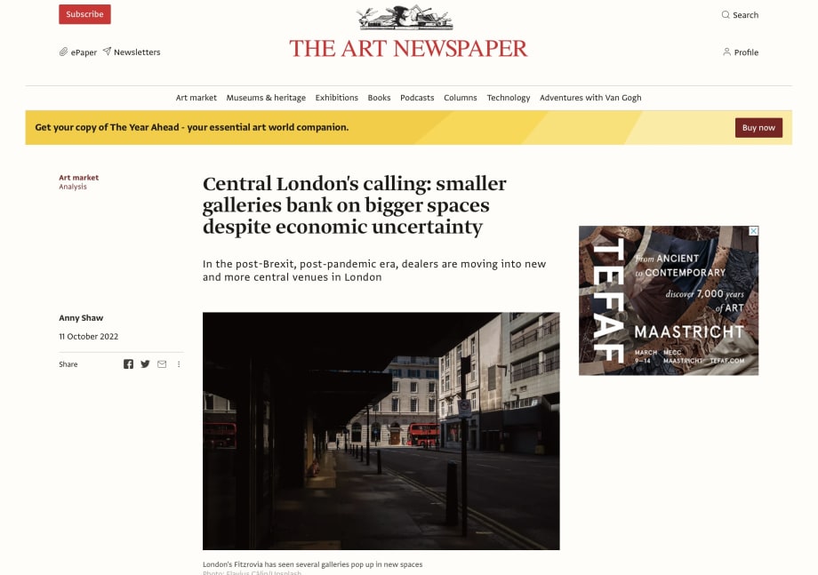 Brooke Benington feature in The Art Newspaper