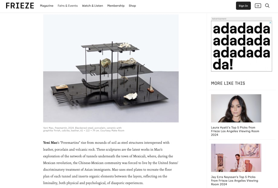 Yeni Mao features in Frieze magazine