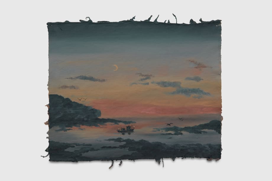 TJ Rinoski, The Return, 2024, Oil on raw canvas, 27.9 x 22.9 cm