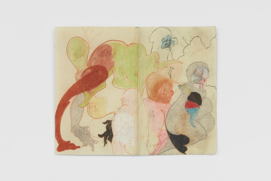 Cat Roissetter, Throb, 2020, Colour pencil, graphite, crayon on olive oil primed paper, 210 x 270 mm