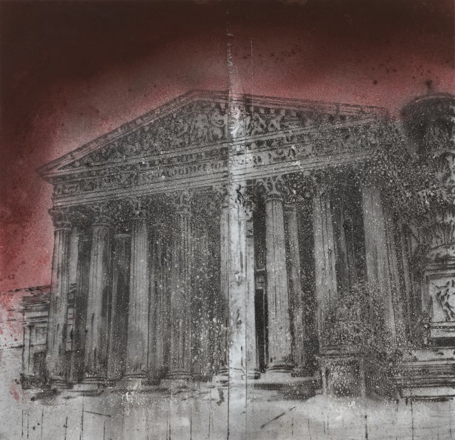 Breaking News 2, 2022. signed and dated on verso. oil and marble powder on canvas. 64 x 66 inches (162.6 x 167.6 cm).