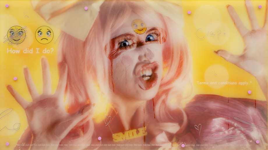 Rachel Maclean, How did I do?, Crap, 2021, Digital print on acrylic, 200 x 113 cm, 78 3/4 x 44 1/2 in