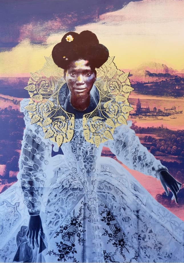 Raphaël Barontini, The Lewoz Queen, 2022. Courtesy of Mariane Ibrahim and the Artist.