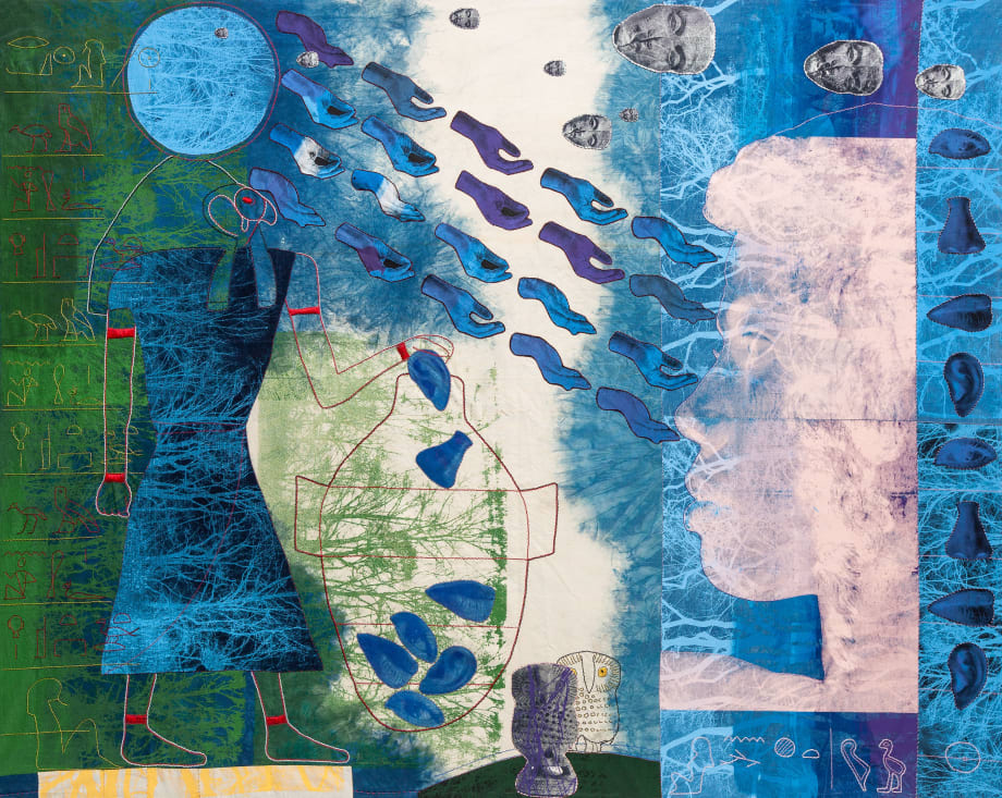 Zohra Opoku, ‘I am the one who shines, the one who is above the district of the sky. I go forth to the sky. I climb upon the sun’s rays. O, I am weary, I am weary, (yet) I proceed.’, 2023. Courtesy of the artist and Mariane Ibrahim.