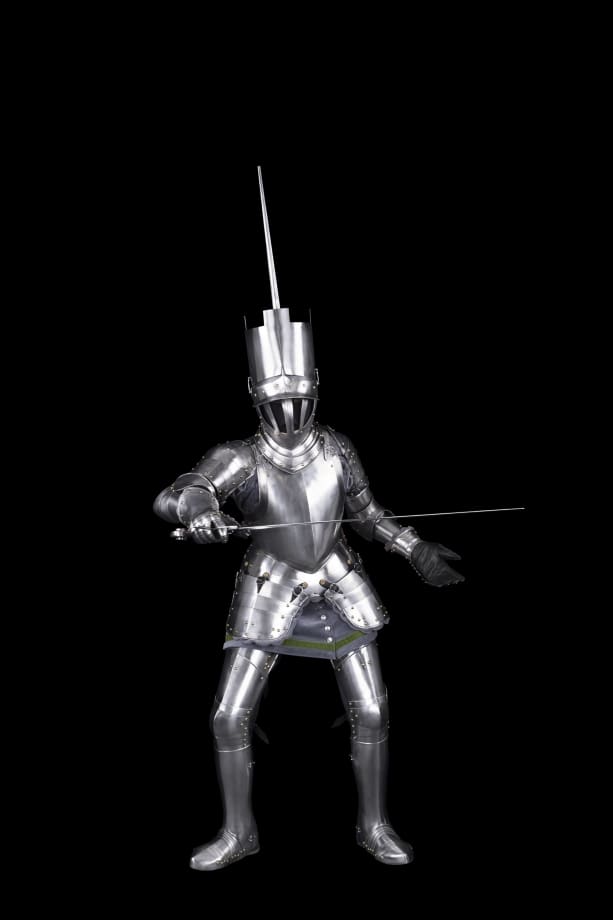 Lorraine O'Grady, Announcement Card 2 (Spike with Sword, Fighting), 2020, Fujiflex print, 60 x 40 in. Courtesy of the artist and Mariane Ibrahim (Chicago, Paris, and Mexico City) © 2024 Lorraine O’Grady/Artists Rights Society (ARS), New York