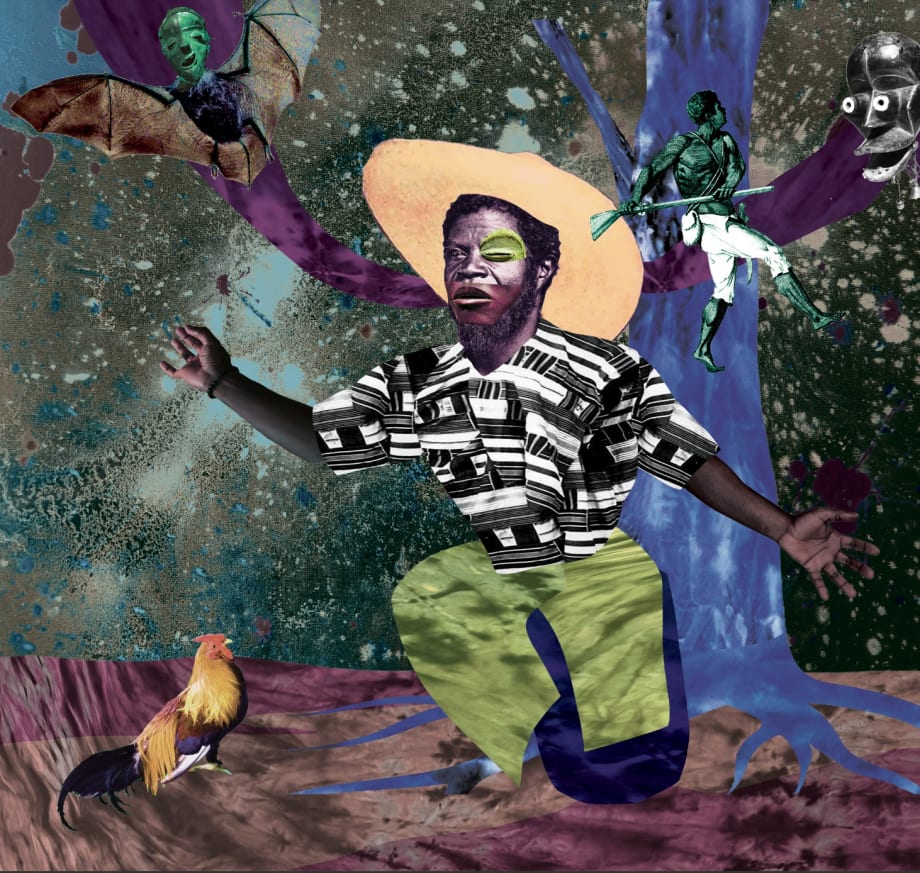 Raphaël Barontini, Le conteur créole, 2025. Courtesy of the artist and Mariane Ibrahim.