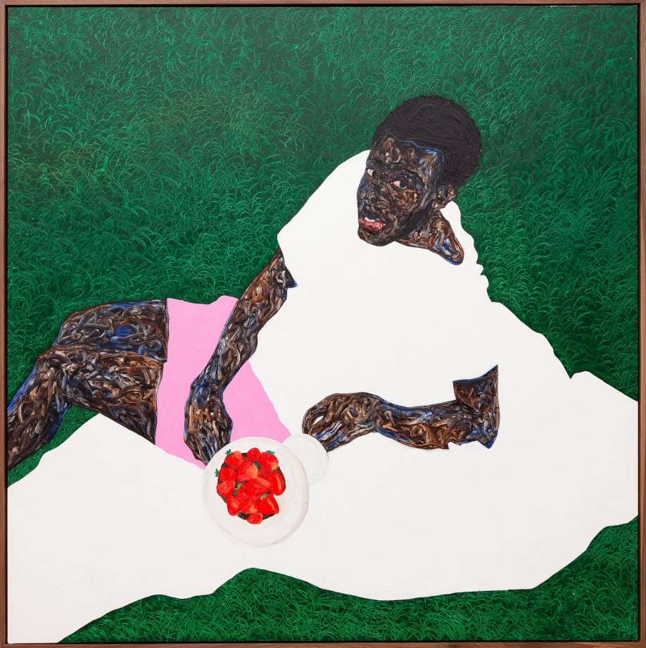 Amoako Boafo, Strawberries and pink shorts, 2022. Courtesy of Mariane Ibrahim