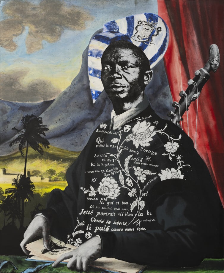 Raphaël Barontini, Le griot de l'éternel, 2025. Courtesy of the artist and Mariane Ibrahim.
