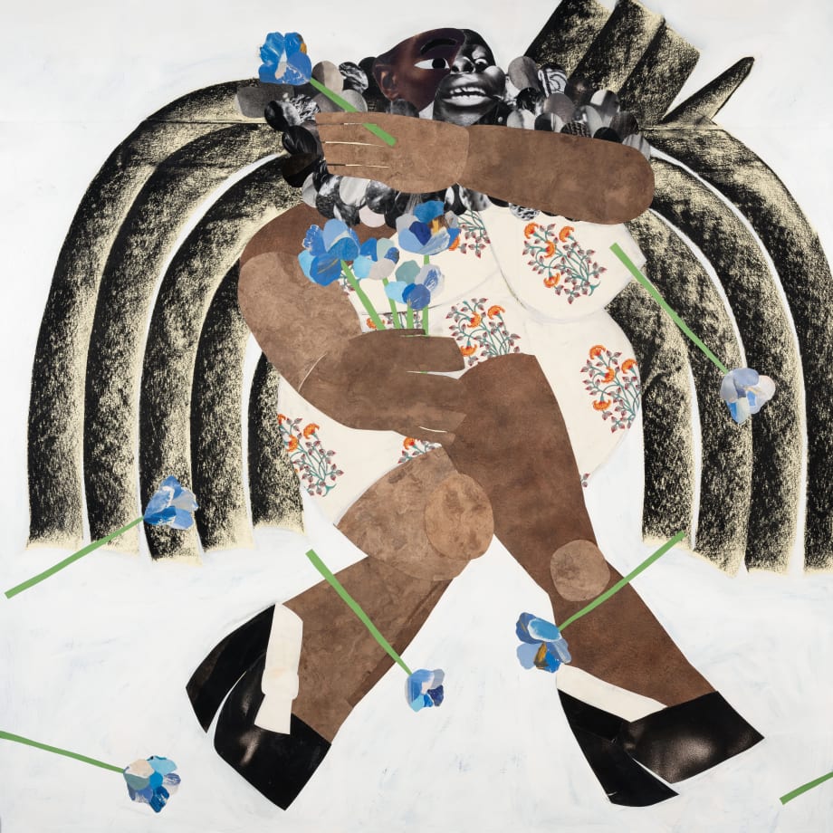 Clotilde Jiménez, L’Ange enceinte, 2021 — Acrylique, fusain et matériaux divers collés sur papiers — 138,7 x 138,7 x 4 cm