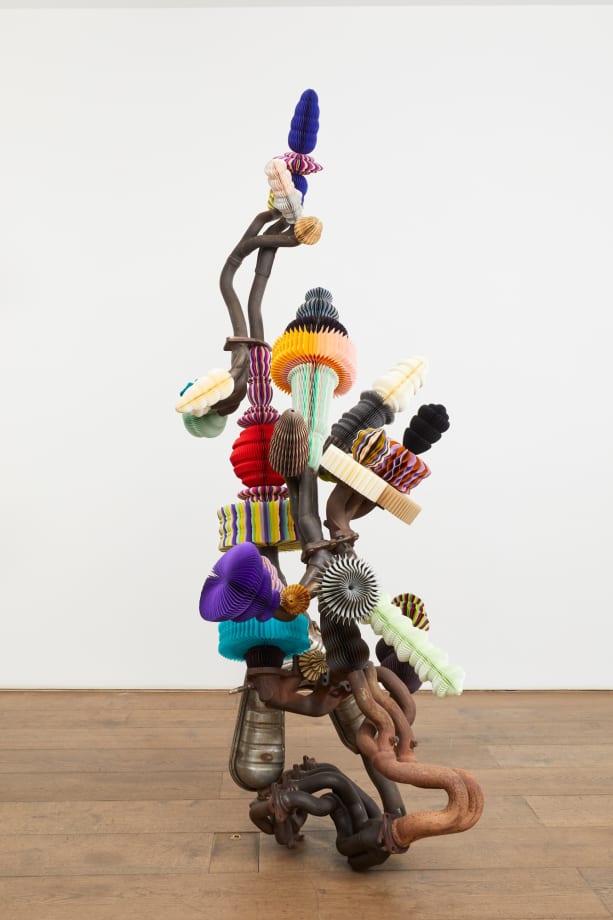 Keita Miyazaki, Tree of Division, 2019, car parts and paper, 226x87x120cm