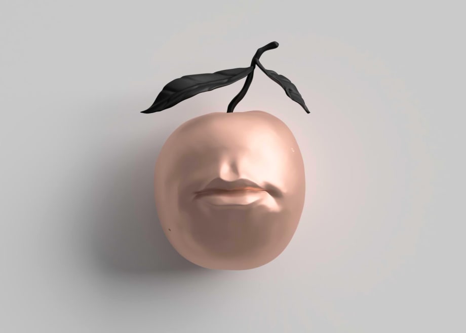 Victor Lim Seaward, Peach with Lips 2023, 3D printed SLA resin electroformed in copper and patinated copper
