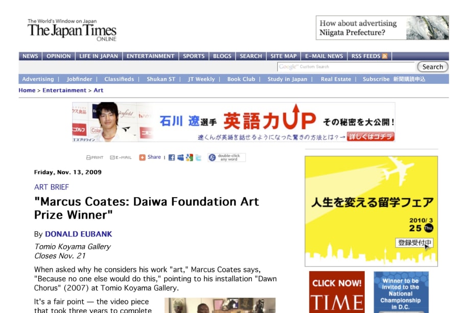 Marcus Coates: Daiwa Foundation Art Prize Winner