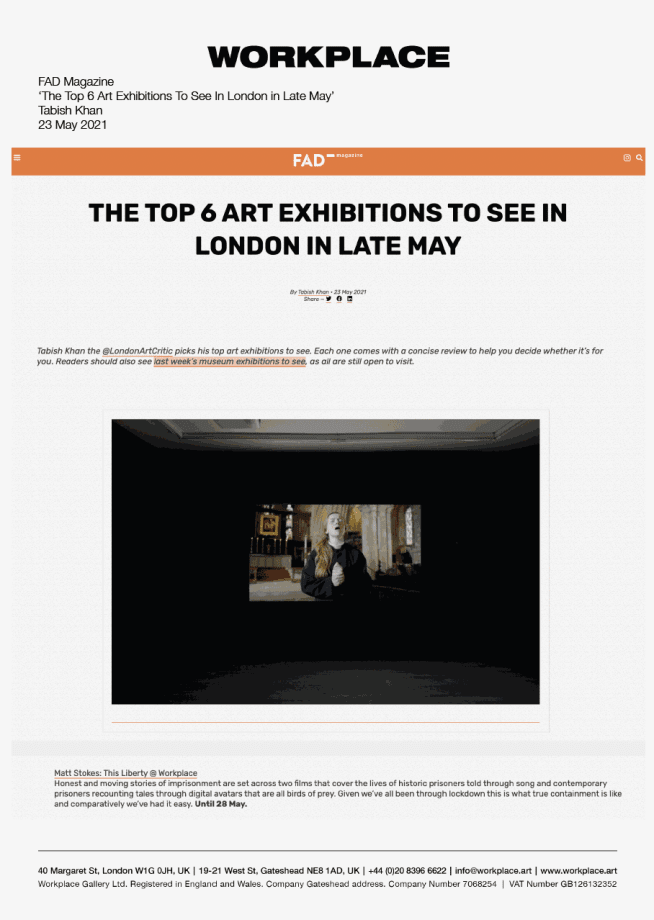 FAD Magazine: The Top 6 Art Exhibitions to See in London in Late May