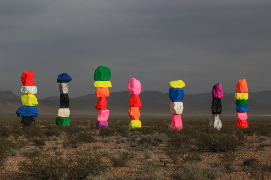 Installation view, Seven Magic Mountains, Nevada Museum of Art, Nevada, 11 May 2016 - 11 May 2018  Photo by Gianfranco Gorgoni. Courtesy of Art Production Fund and Nevada Museum of Art.
