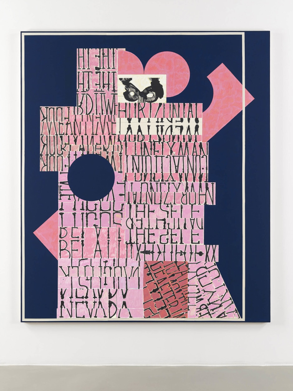 Word Painting (Nevada), 2016  signed and dated on verso  Flashe, ink, pencil, paper on canvas  213.5 x 183.0 x 3.5 cm 84 x 72 x 1 3/8 in.