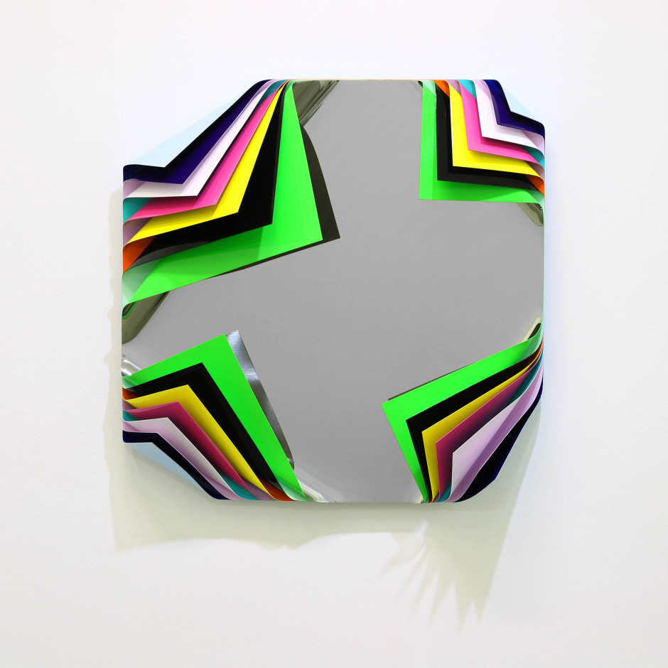 Metal Box (Honolulu), 2018  Signed, titled and dated on verso  Aluminium and polished steel sheets, gloss paint  80 x 80 x 23 cm  31 1/2 x 31 1/2 x 9 1/8 in.