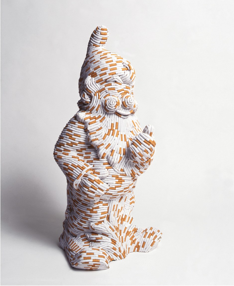 Sarah Lucas  Willy, 2000  cast plastic garden gnome, cigarettes  86.0 x 42.0 x 34.0 cm 33 7/8 x 16 1/2 x 13 3/8 in.  © Sarah Lucas, courtesy Sadie Coles HQ, London.