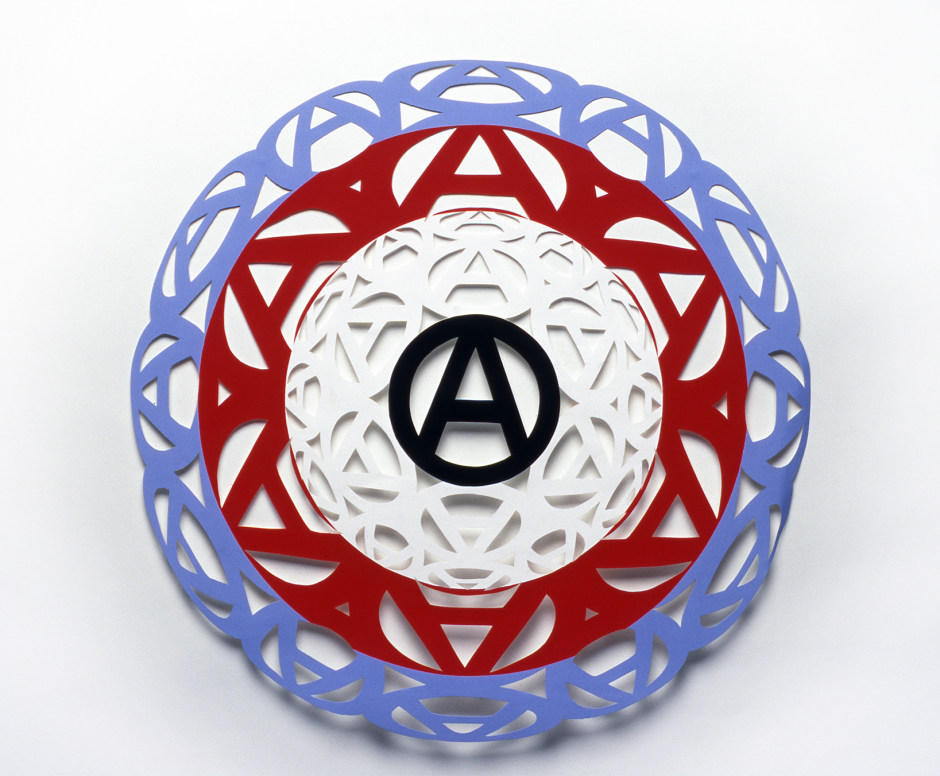Anarchy Target III, 1999  blue, red, white and black paper  diameter: 20 in / 51 cm