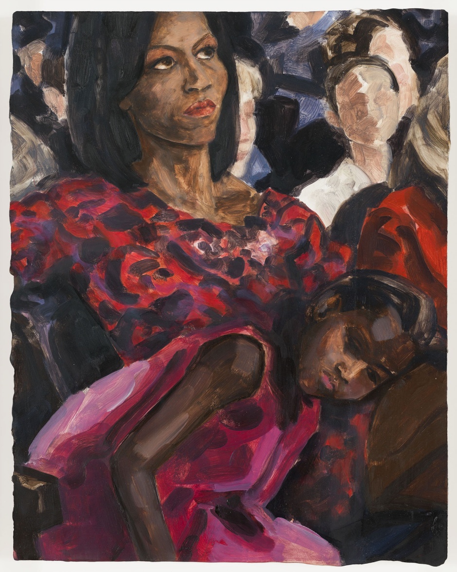 Michelle and Sasha Obama, 2008  oil on panel  40.6 x 33.0 x 5.7 cm / 15 15/16 x 12 15/16 x 2 3/16 in.
