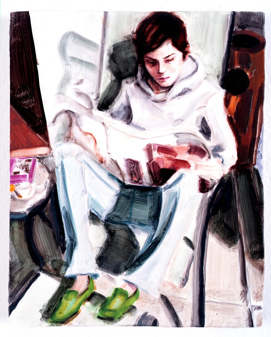 EP reading (self-portrait), 2005  oil on board  25.4 x 20.32 cm 10 x 8 in.