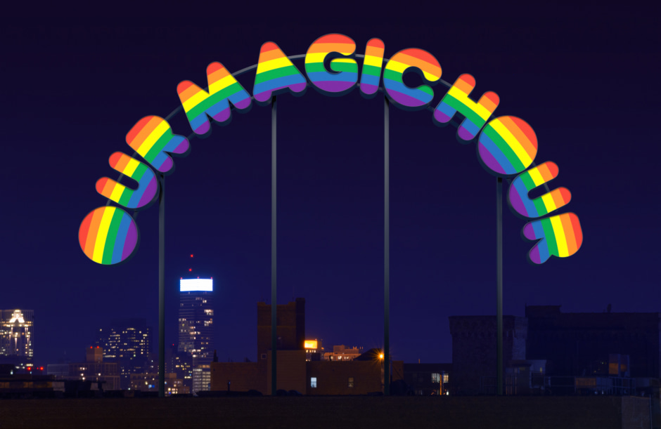 Our Magic Hour , 2003  neon, acrylic glass, translucent foil, aluminium  495.0 x 1081.0 x 15.0 cm 194 7/8 x 425 9/16 x 5 7/8 in.