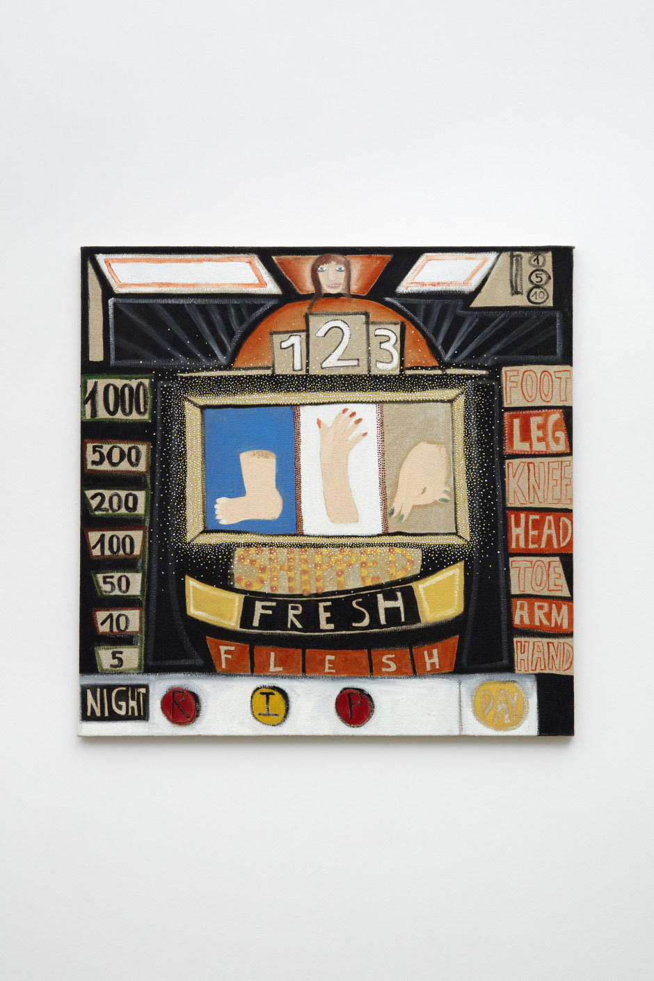 The Slotmachine, 2014  oil on hessian  81 x 81.2 x 2.5 cm /31 7/8 x 32 x 1 in.