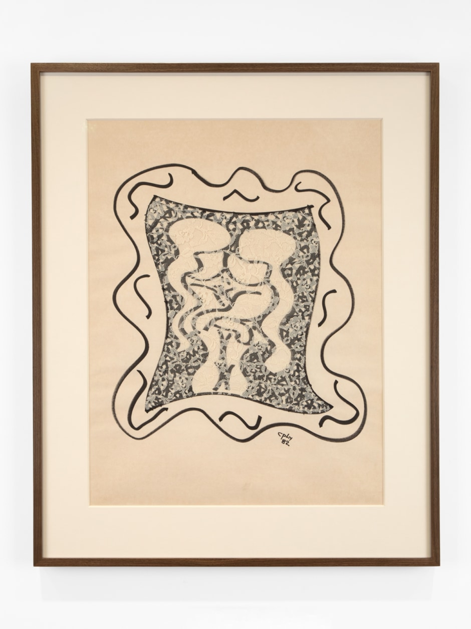 Untitled, 1982  marker and lace on paper  site size: 61 x 45 cm / 24 ⅛ x 17 ¾ in frame size: 77.6 x 61.5 x 3.8 cm / 30 ½ x 24 ¼ x 1 ½ in